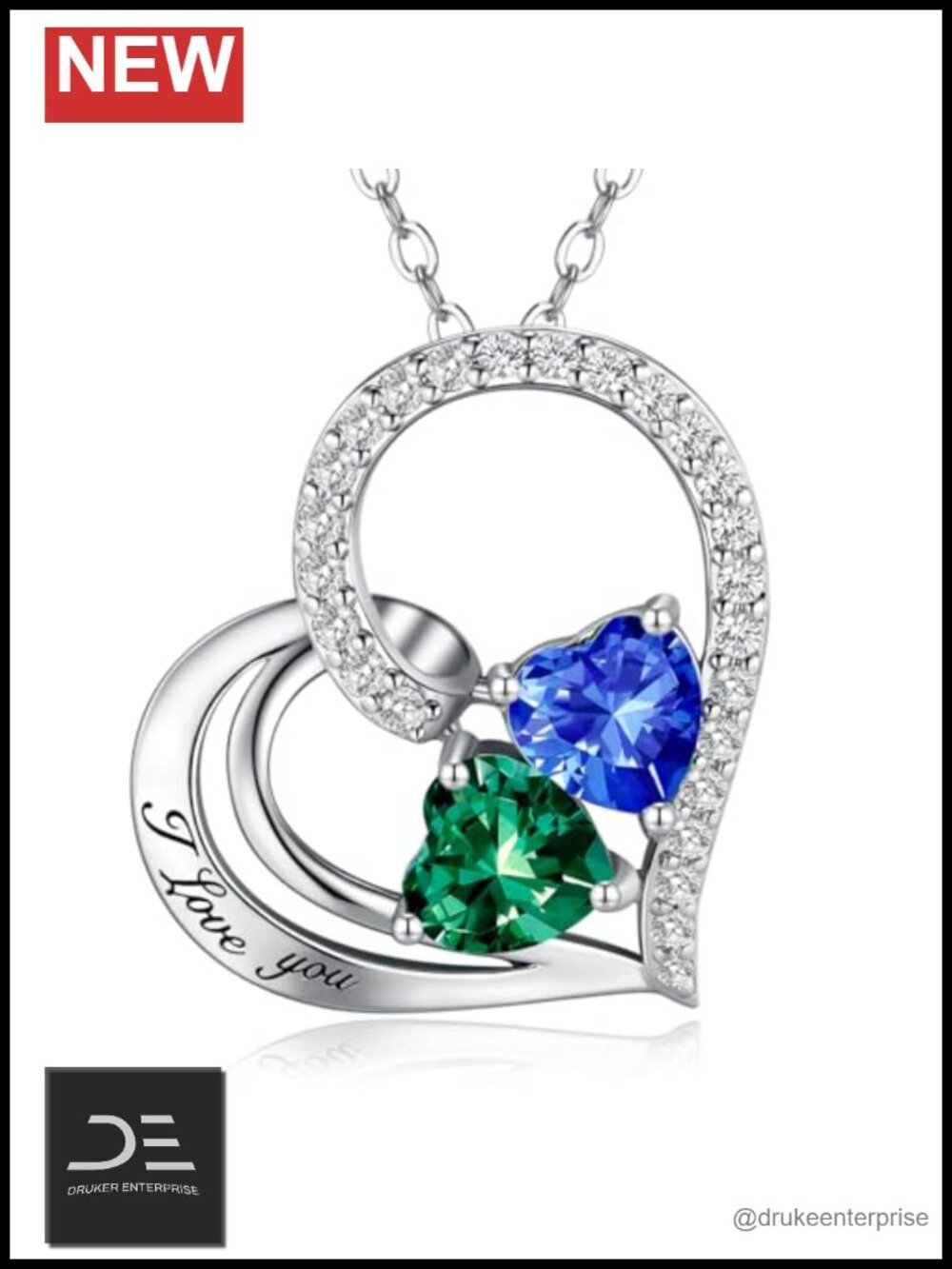 Sterling Silver Heart Birthstone Pendant Necklace 0.8CT I Love You